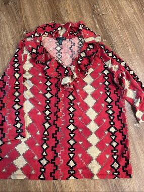Ralph Lauren Red Aztec Print Top with Cream and Black Accents